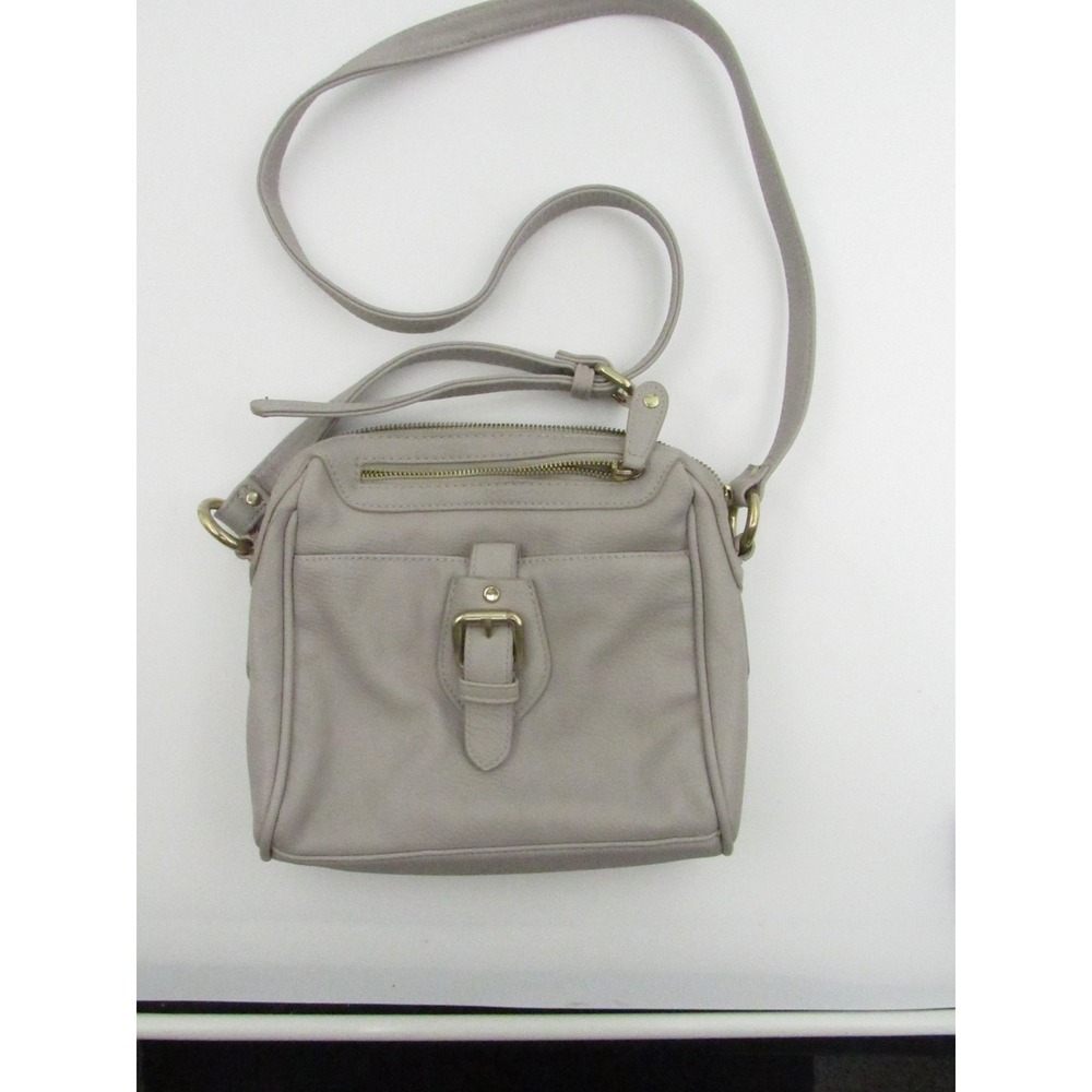 Liz Claiborne Greige Pebbled Faux Leather Crossbody Bag Gold Hardware Adjustable